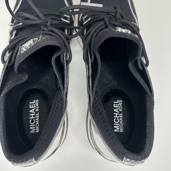 Michael Kors Black Scout Trainer Scuba Leather Wedge Sneaker Star Design 9 - Picture 12 of 16